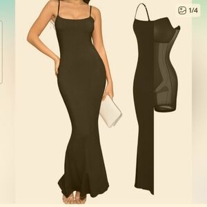 Popilush Shapewear Dress for Women - Maxi Bodycon Dress- Black Shimmer